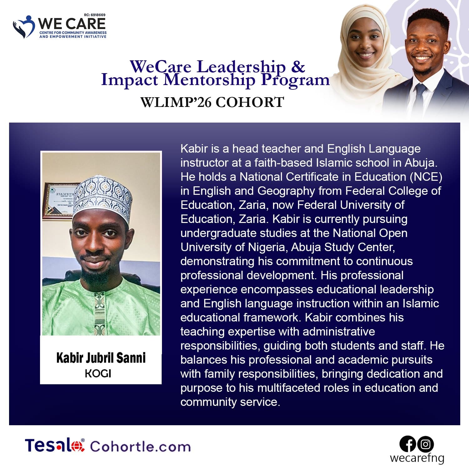 Kabir Jubril Sanni bio flyer